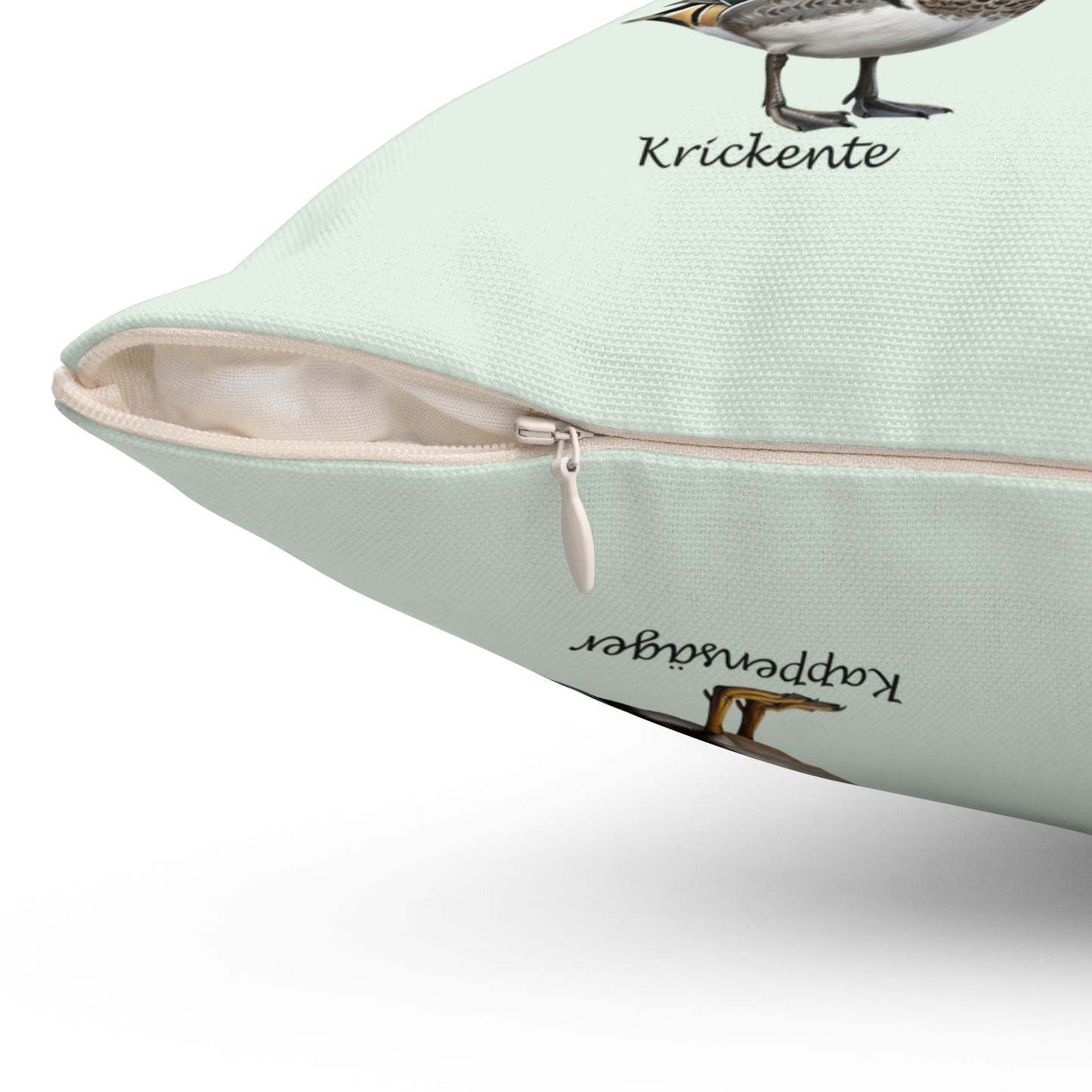 Enten Kissen in Salbeigrün | Stockente, Mandarinente Dekokissen 40x40 mit Vogelmotiv für dein Zuhause