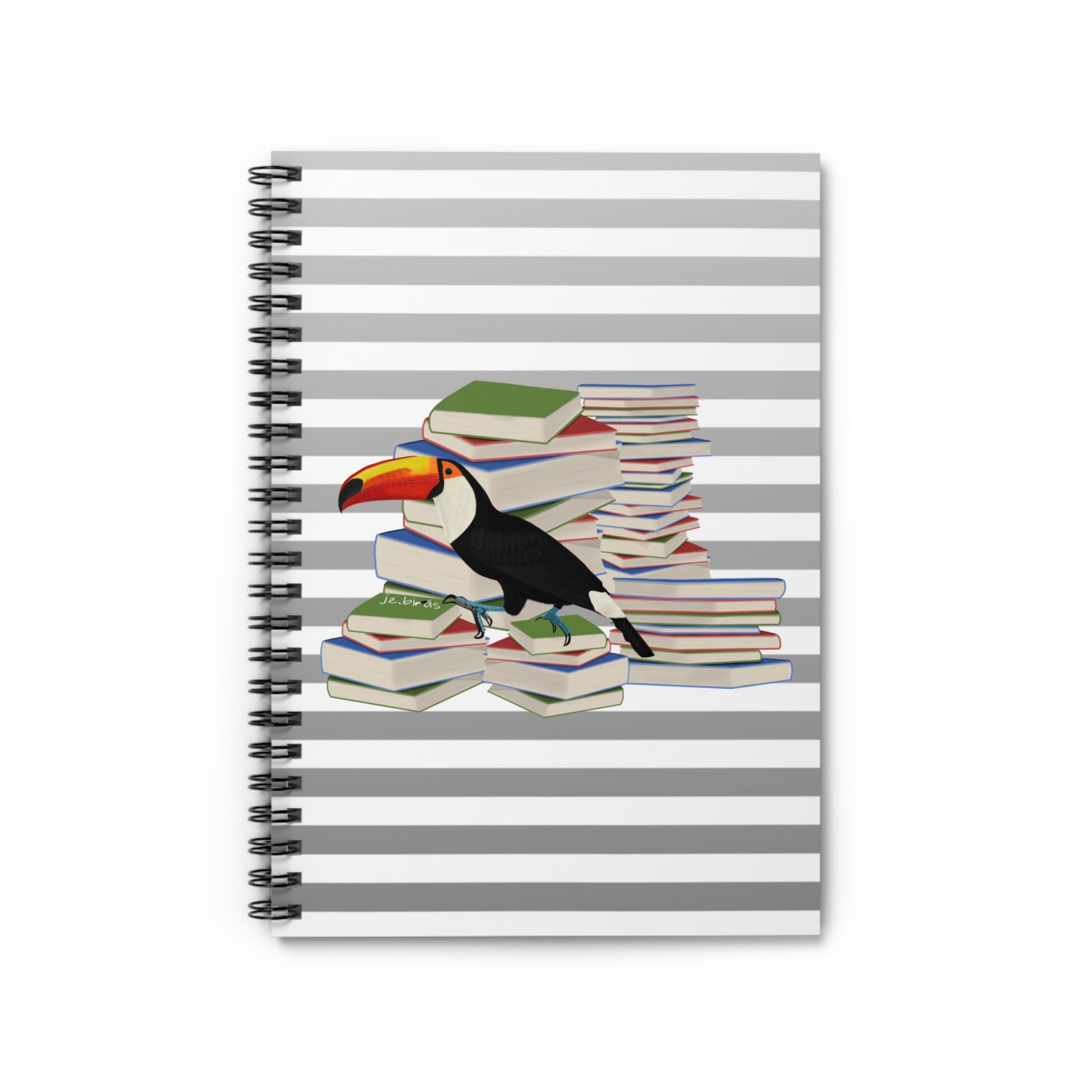 Toucan Bird with Books Birdlover Bookworm Spiral Notebook Ruled Line