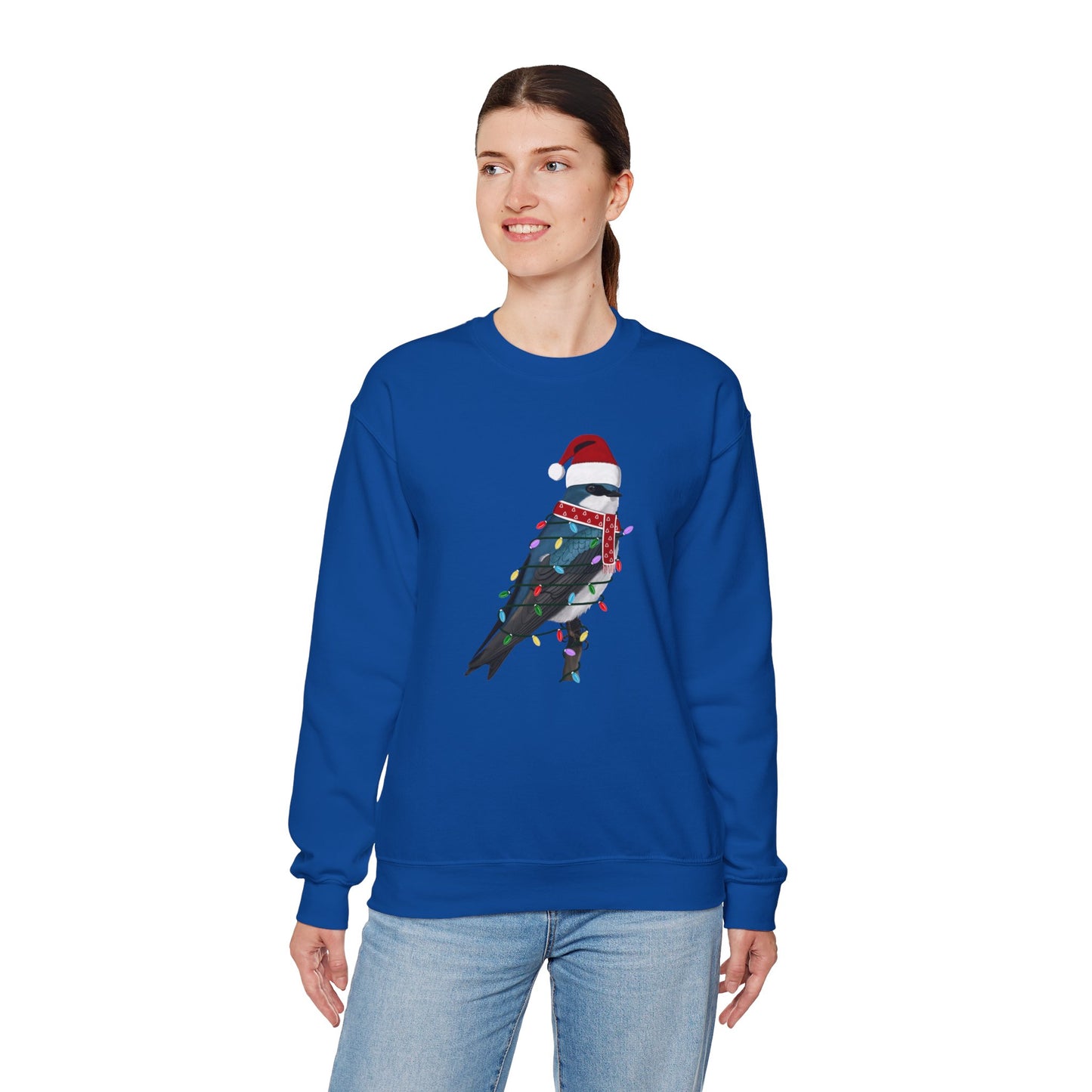 Tree Swallow with Fairy Lights Santa Claus Christmas Bird Sweatshirt