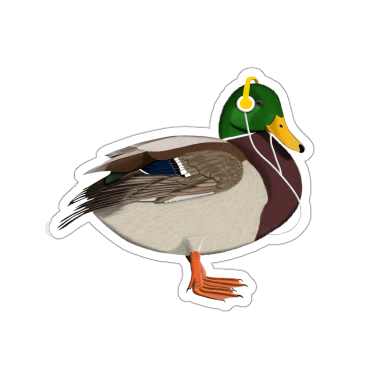 Mallard Bird with Music Headphones Sticker – Fall Bestsellers, Paper products
