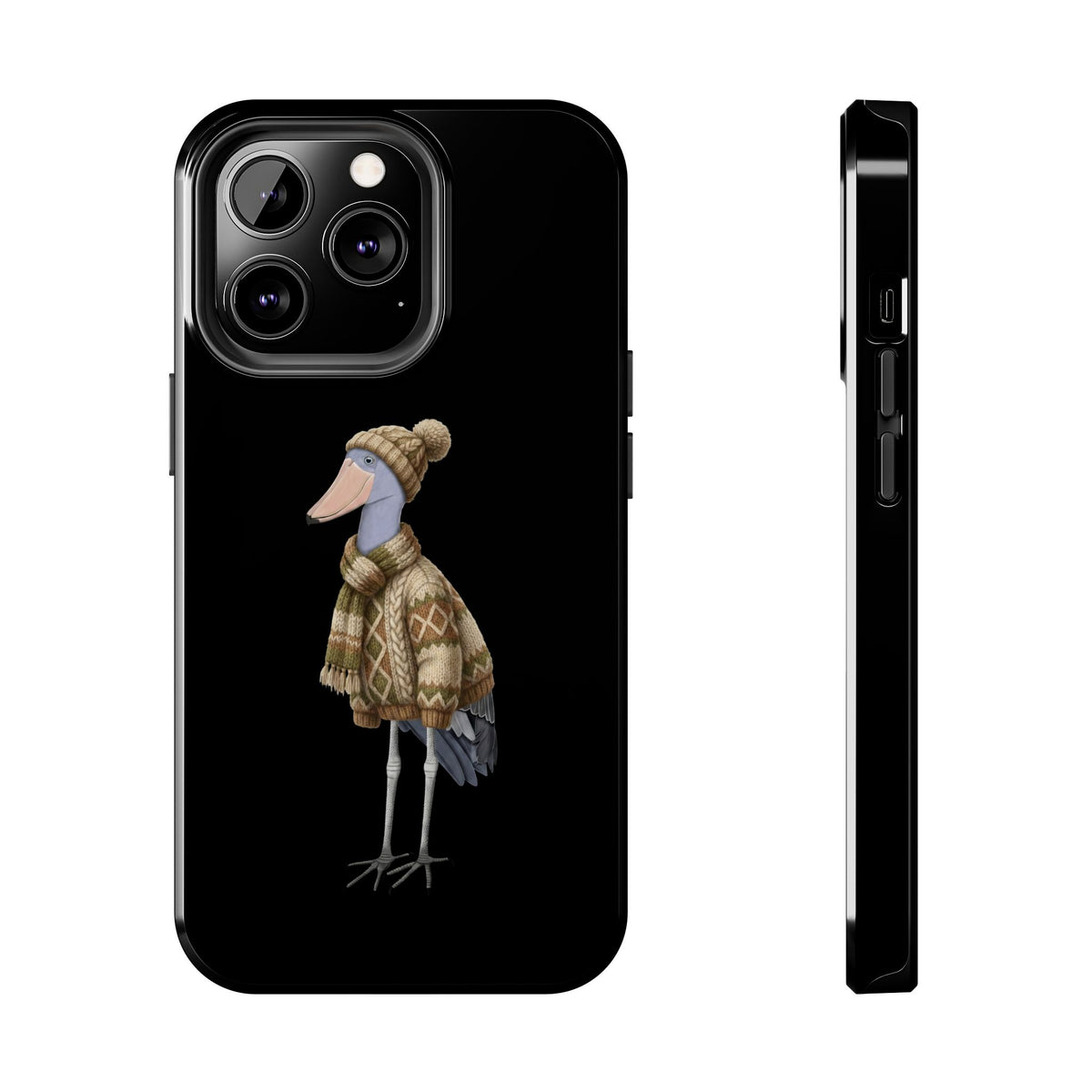 鳥のアートが描かれたハシビロコウの二層式iPhoneケース - 鳥類学者や鳥好きの方へのプレゼントに最適