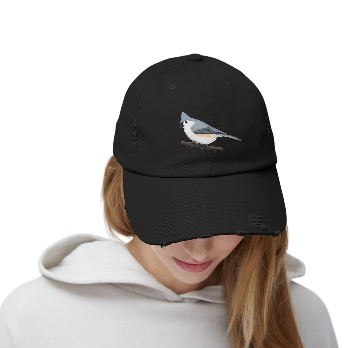 Tufted Titmouse Bird Art Distressed Cap – Accessories, Hats