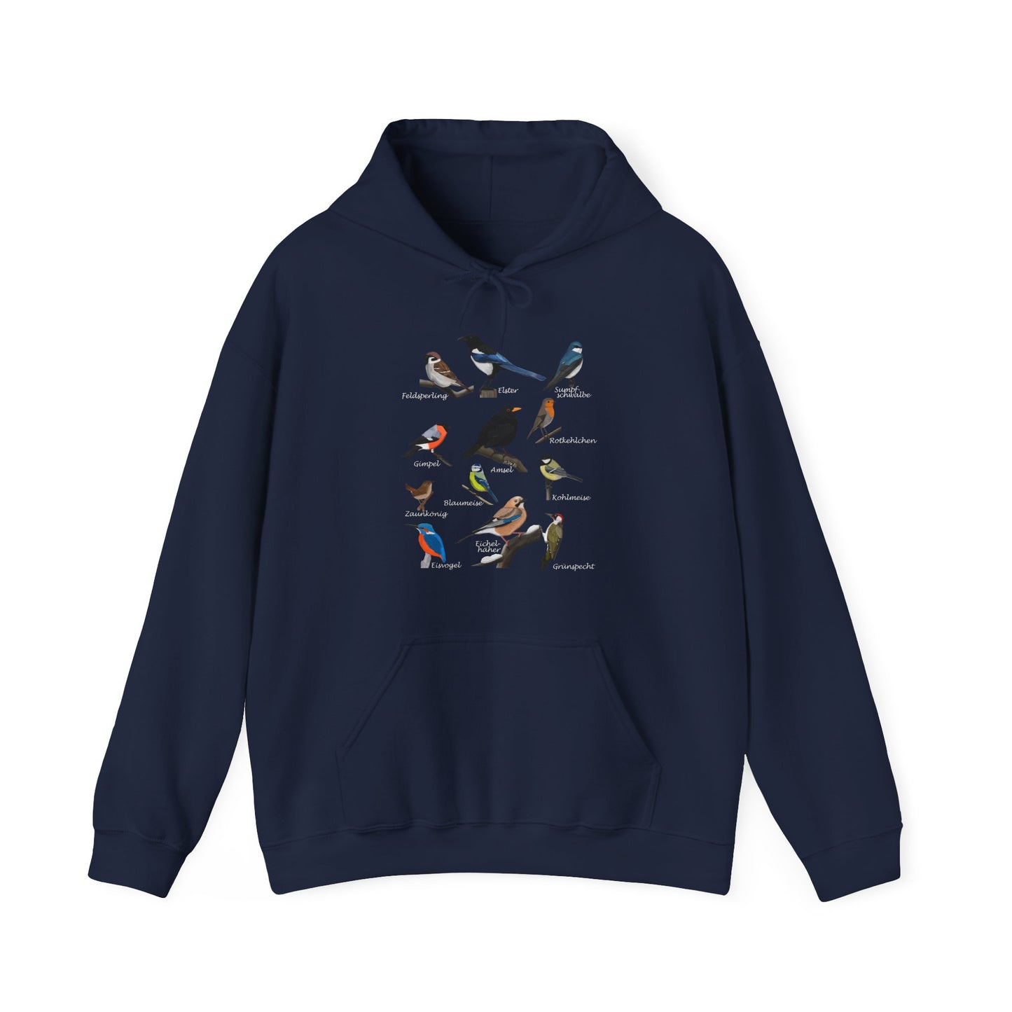 Gartenvögel Vogel Hoodie - Amsel Rotkehlchen Blaumeise Kapuzenpullover für Vogelbeobachter & Naturliebhaber mit Vogelmotiv
