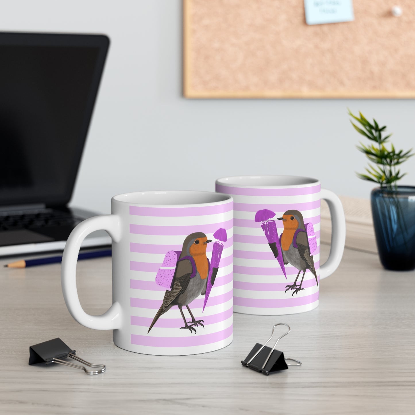 Robin School Enrollment First Day at School Bird Ceramic Mug 11oz Pink
