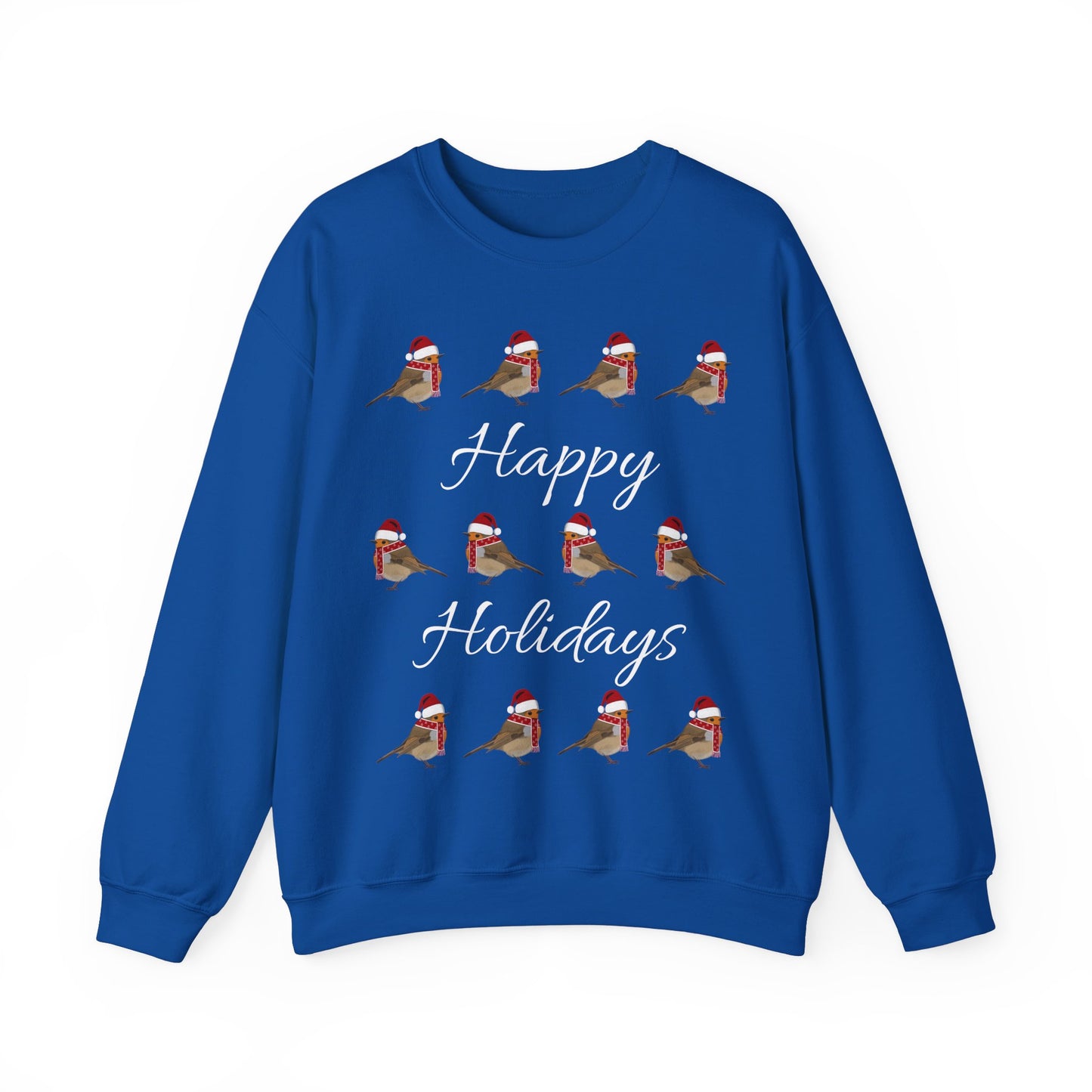 European Robin as Santa with Hat and Scarf Happy Holidays Birdwatcher Christmas Bird Sweatshirt –