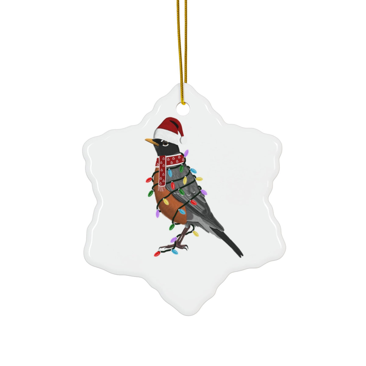 American Robin as Santa Ceramic Bird Christmas Ornament | Durable Double-Sided Bird Lover Decor