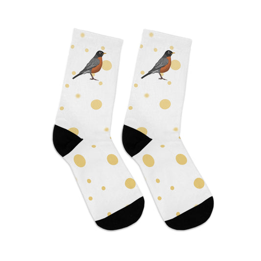 American Robin with Golden Dots Birding & Birdwatching Bird Socks White