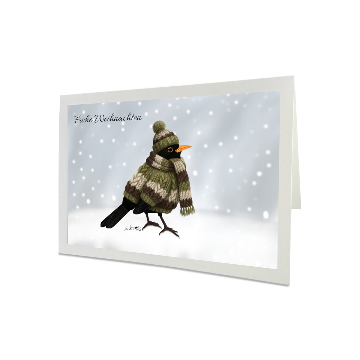 Amsel mit Strickpullover Weihnachtskarte Frohe Weihnachten Inklusive Umschlag