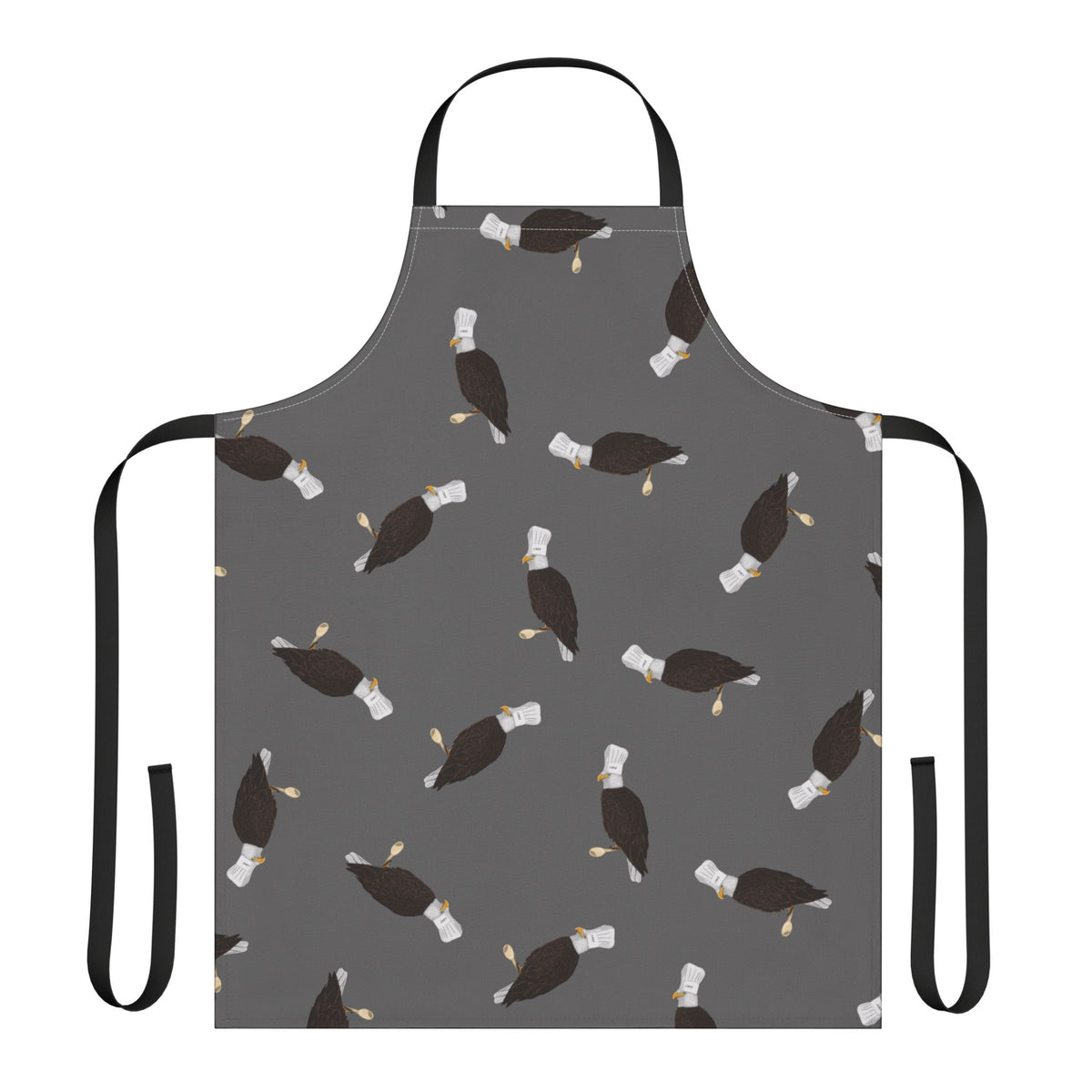 Gray apron with bald eagle pattern on a white background