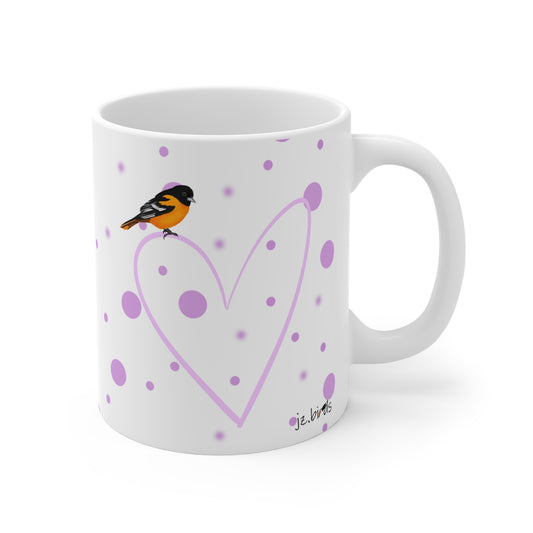 Baltimore Oriole Valentine's Day Bird Mug 11oz Pink Heart