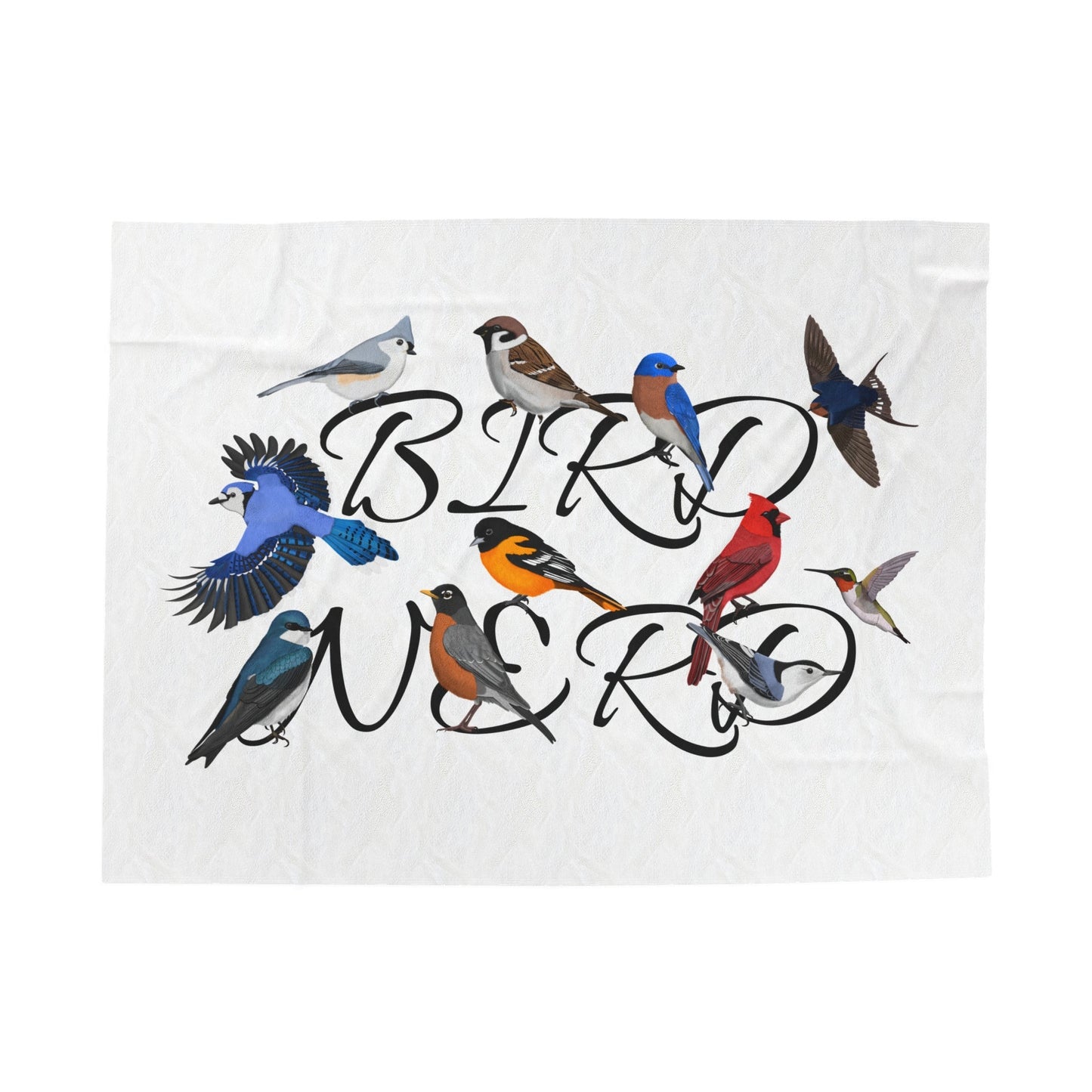 Bird Nerd Blue Jay Cardinal Robin Bluebird Hummingbird Oriole Backyard Birds Velveteen Plush Blanket White