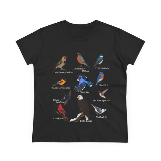 Birds of America Blue Jay Cardinal Bald Eagle Oriole Bird Design for Birdwatchers and Bird Lovers Women's T-Shirt
