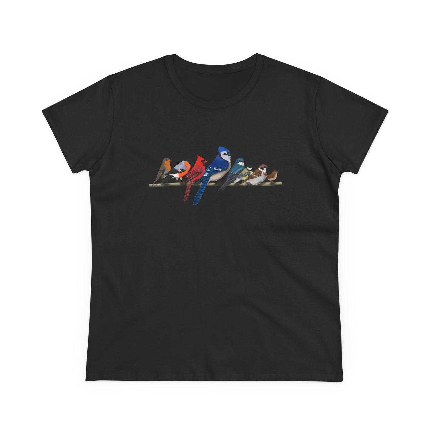 Birds on a Branch Blue Jay Cardinal Bullfinch Bird Design for Birdwatchers and Bird Lovers Women's T-Shirt