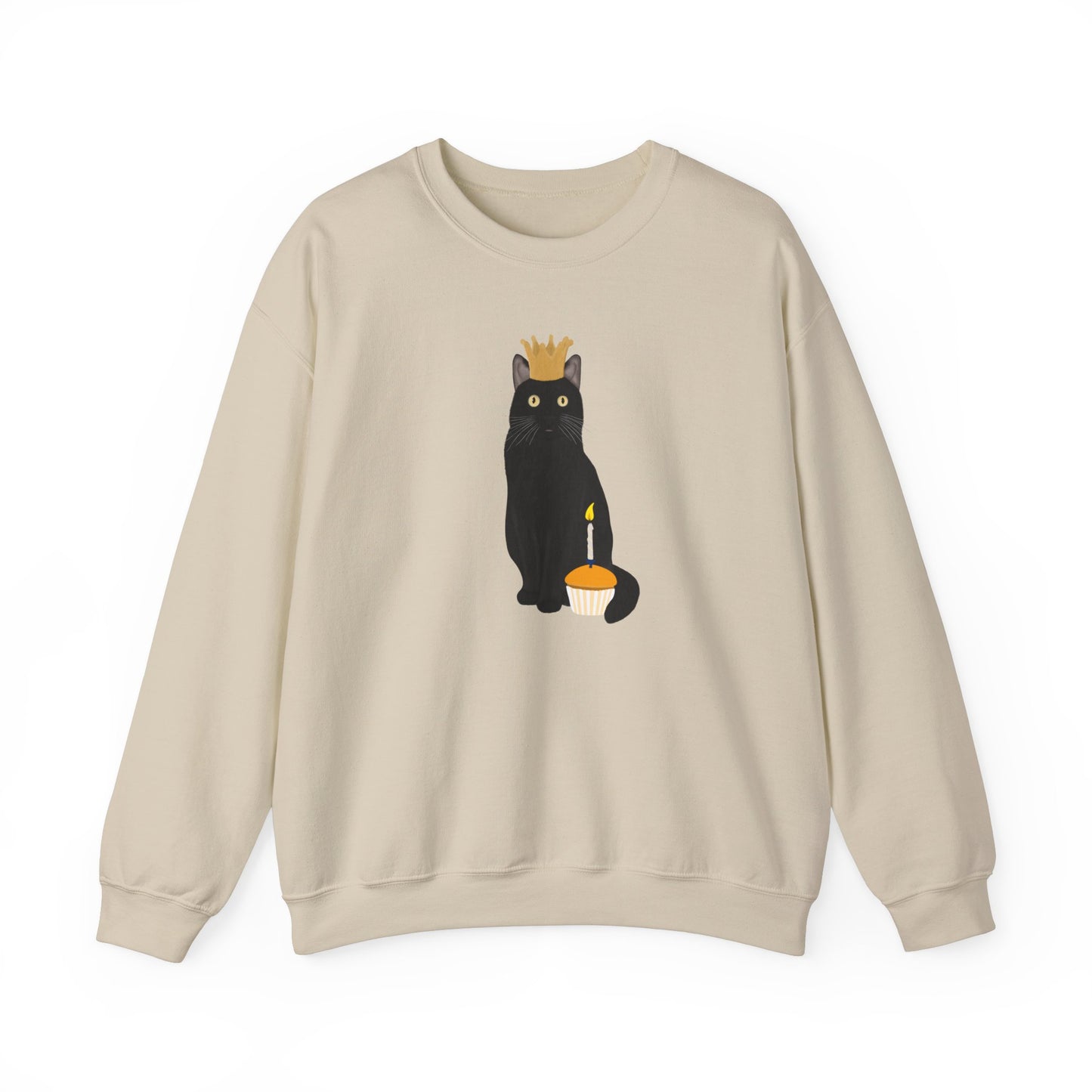 Black Birthday Cat with Muffin and Golden Crown Cat Lover Sweatshirt