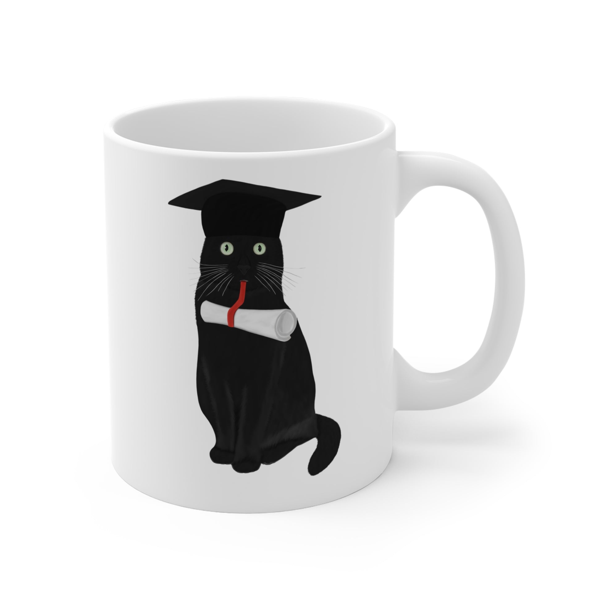 Black Cat Graduation Cat Lover Ceramic Mug White