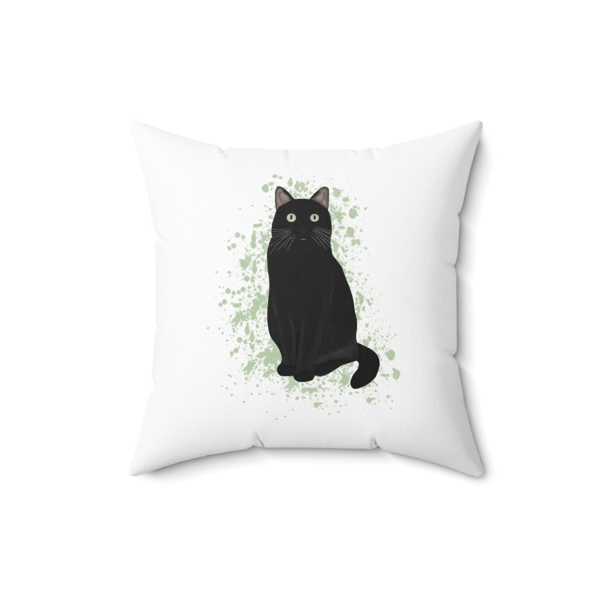Black Cat Green Dots Cat Lover Pillow White