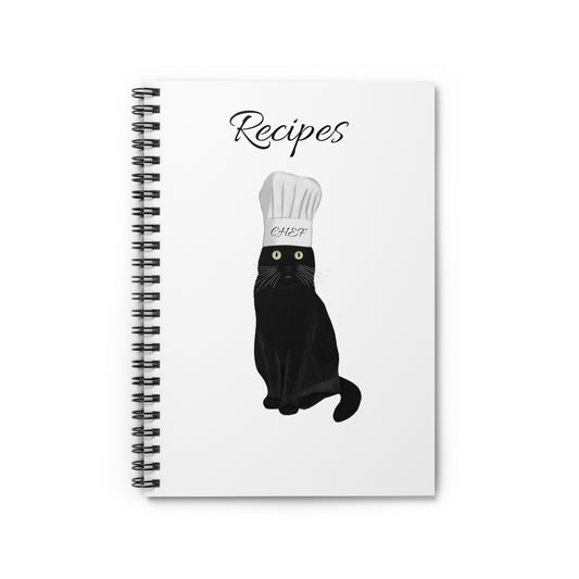 Black Cat Kitchen Chef Recipes Cat Lover Spiral Notebook Ruled Line 6" x 8"