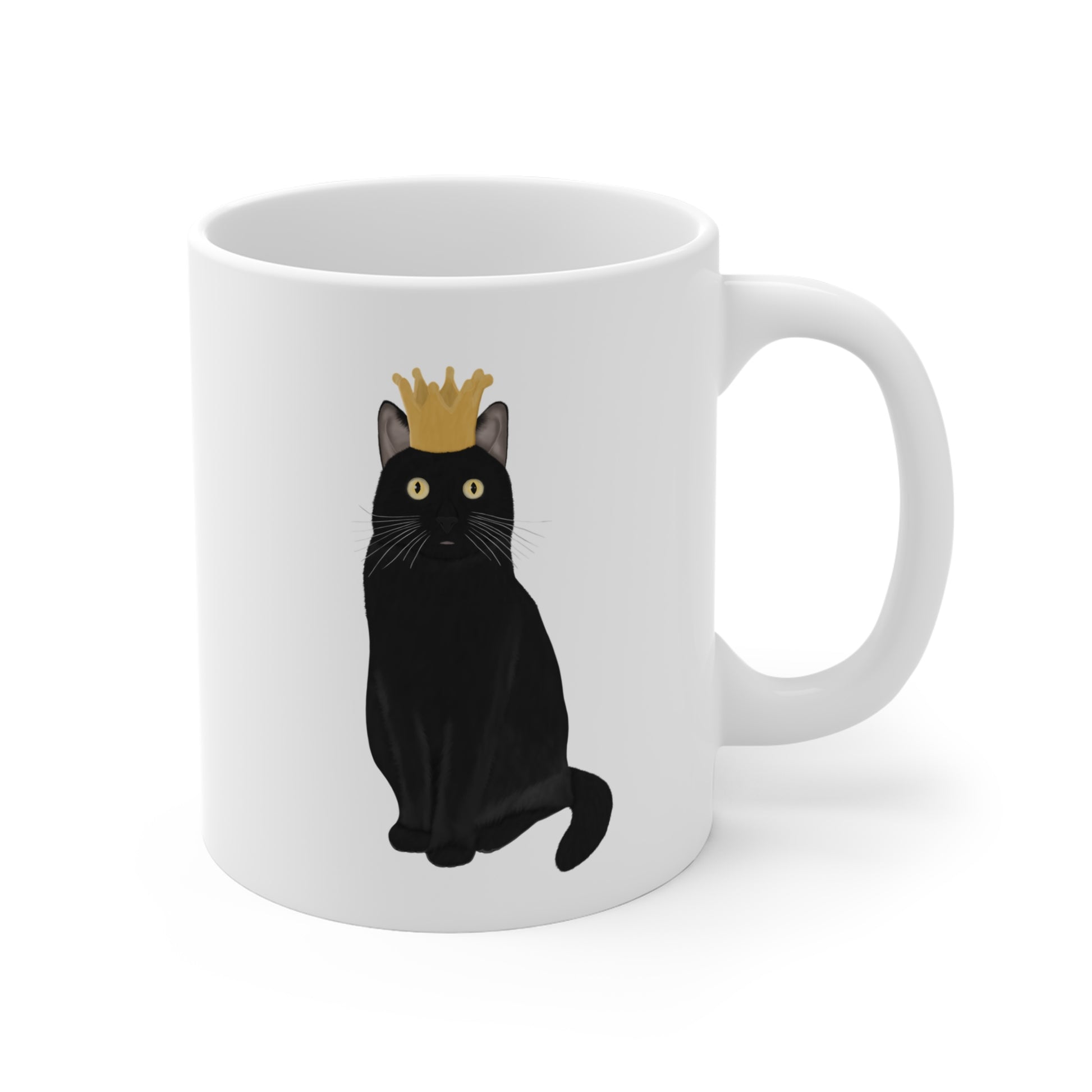Black Cat with Crown Cat Lovers Ceramic Mug White