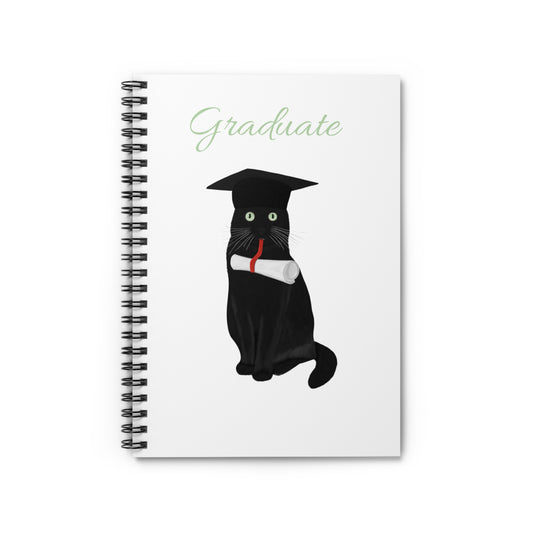 Black Cat with Doctor Hat Graduate Lover Spiral Notebook Ruled Line 6" x 8"