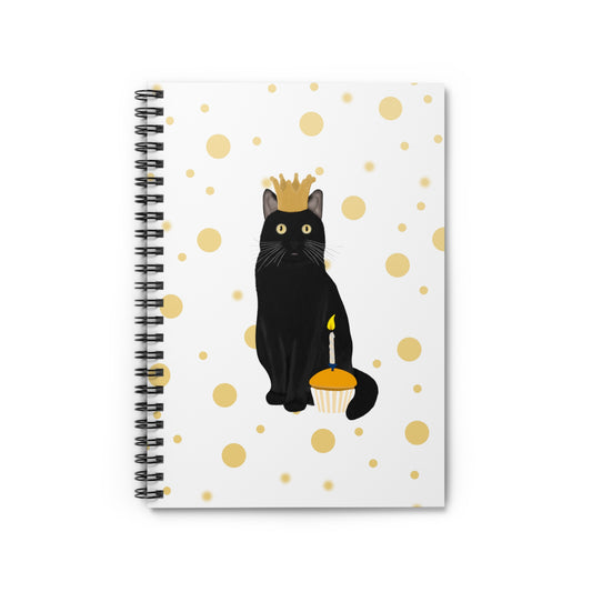 Black Cat with Golden Crown and Muffin Cat Lover Spiral Notebook Ruled Line 6" x 8"
