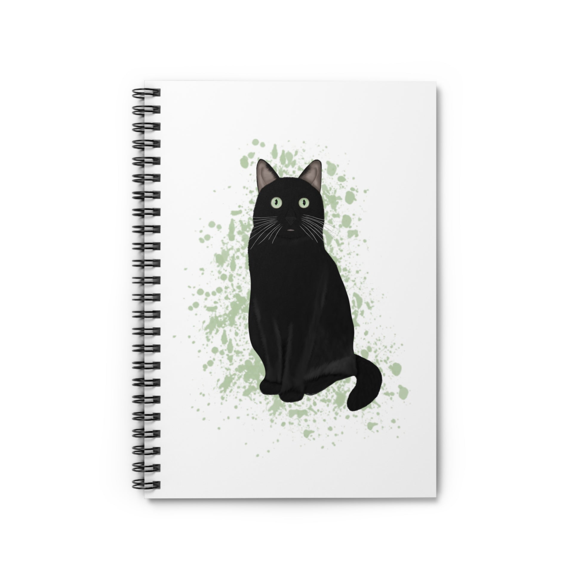 Black Cat with Green Eyes Cat Lover Spiral Notebook Ruled Line 6" x 8"