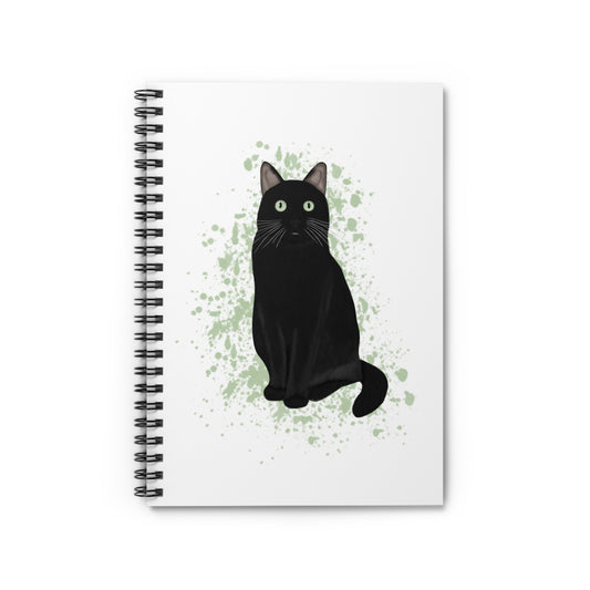 Black Cat with Green Eyes Cat Lover Spiral Notebook Ruled Line 6" x 8"