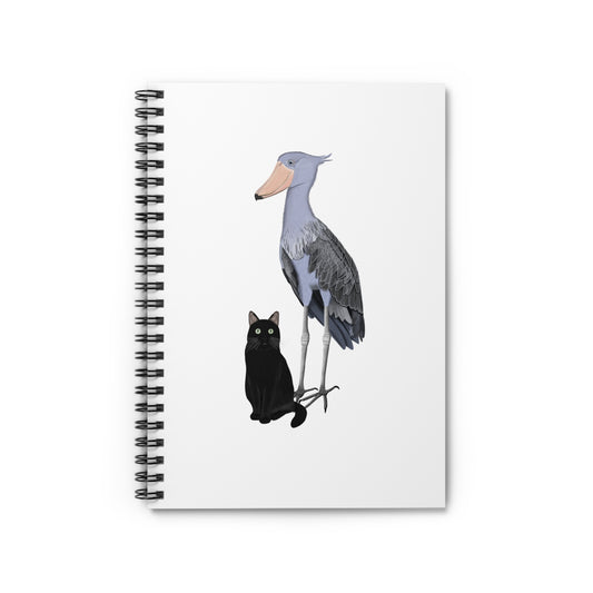 Black Cat with Shoebill Cat and Bird Lover Spiral Notebook Ruled Line 6" x 8"