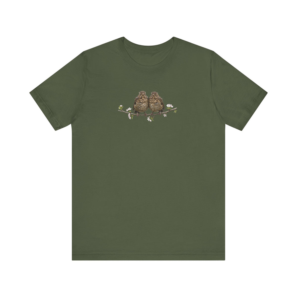 Blackbird Fledgling T-Shirt | Spring Blossoms Unisex Graphic Tee for Bird Watchers