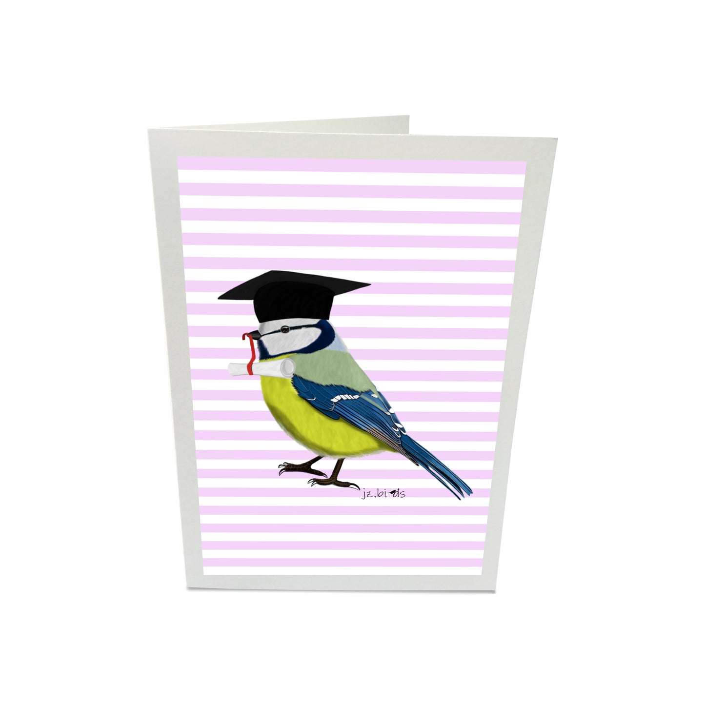 Blaumeise Vogel Glückwunschkarte Schulabschluss Abitur Uni Streifen Rosa/Blau Farbe Personalisierbar