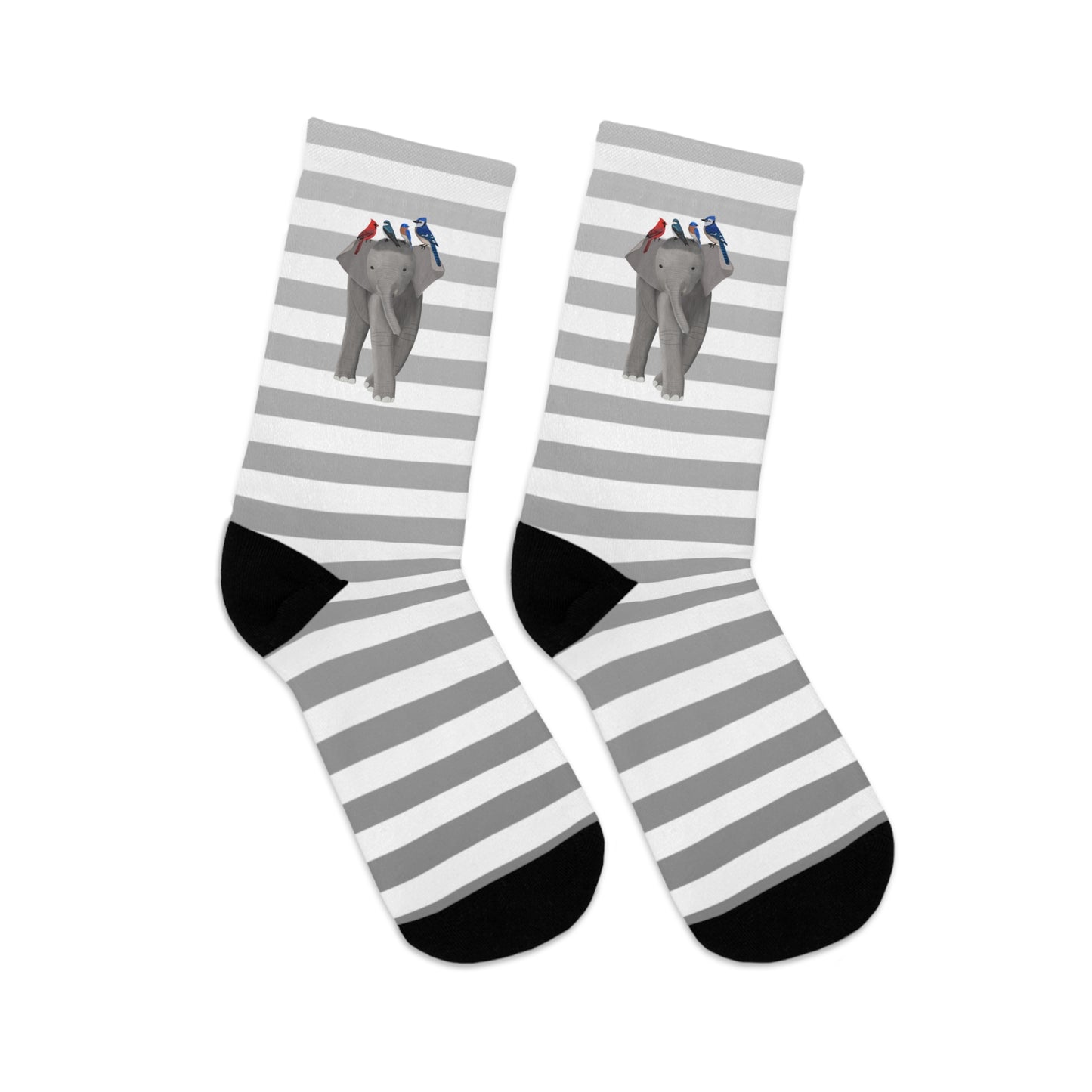 Blue Jay Bluebird Cardinal Birds with Elephant Stripes Grey White Socks