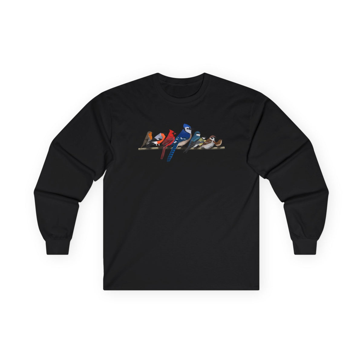Blue Jay Cardinal Robin on a Branch Birdwatching Cotton Long Sleeve T-Shirt