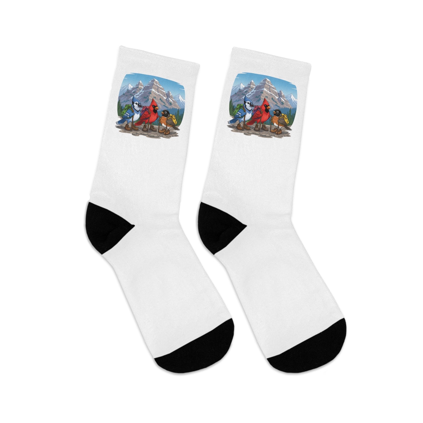 Blue Jay Cardinal Robin on a Hike Bird Socks White for Bird and Hiking Lovers One Size