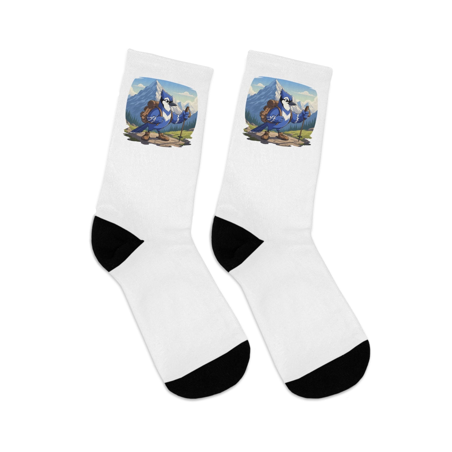 Blue Jay on a Hike Bird Socks White for Bird and Hiking Lovers One Size