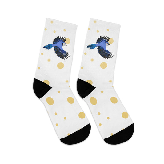 Blue Jay with Golden Dots Birding & Birdwatching Bird Socks White