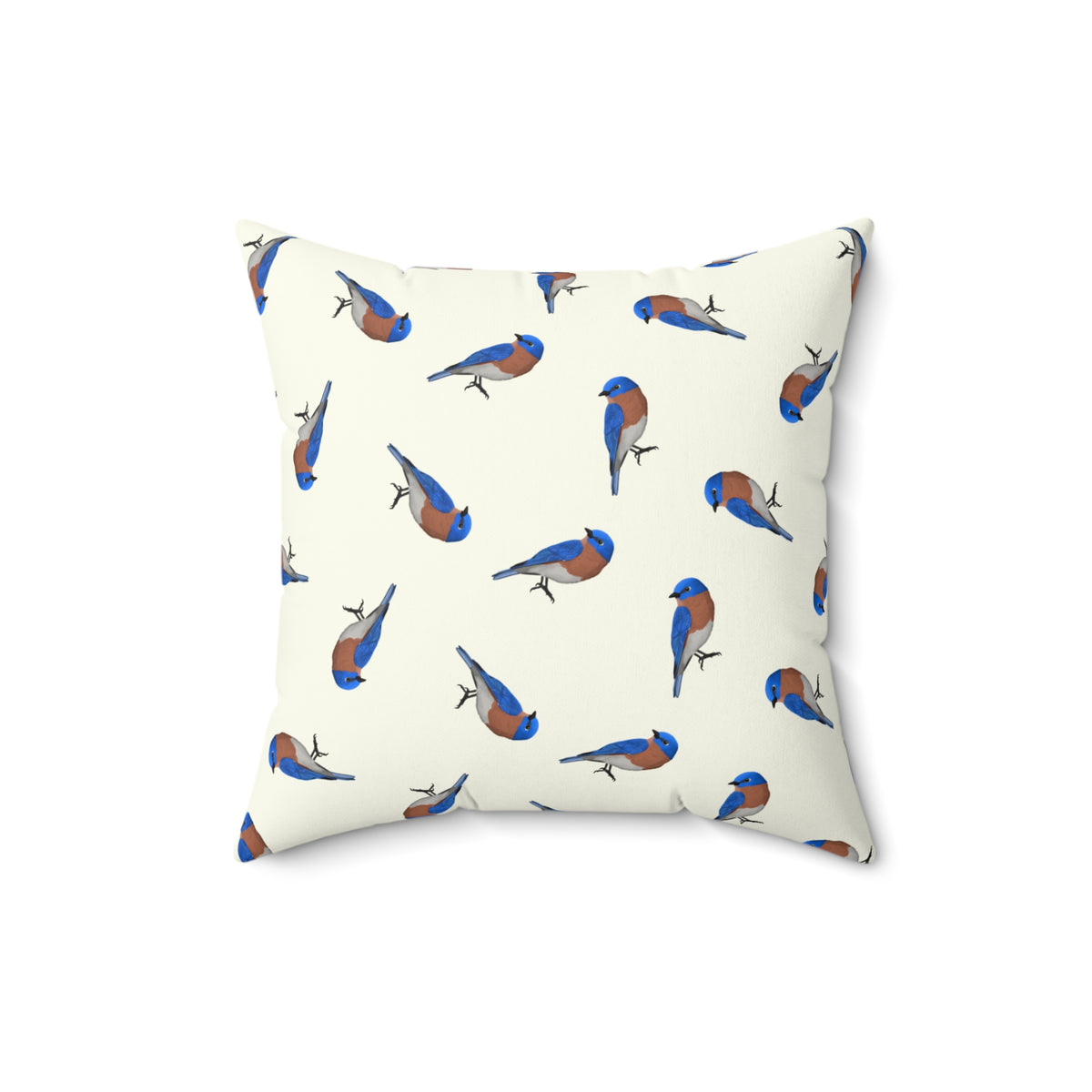 Bluebird All-Over Pattern Throw Pillow Creamy White | Decorative Bird Art Home Decor