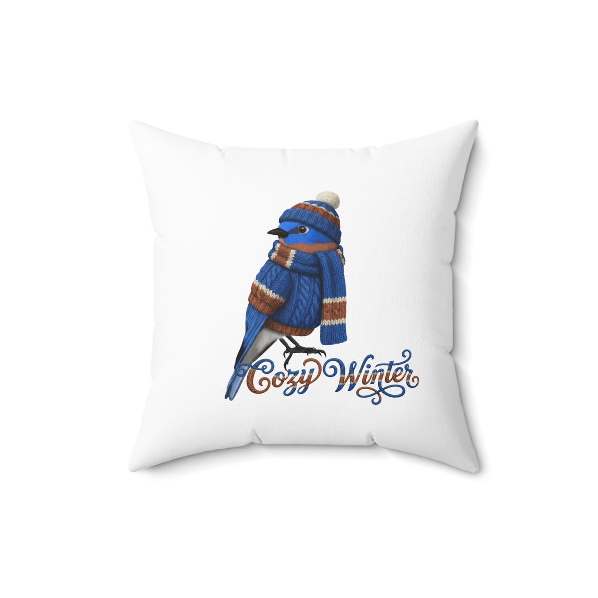 Bluebird Cozy Winter Christmas Bird Pillow – Double-Sided Bird Art – The Perfect Gift for Bird Lovers
