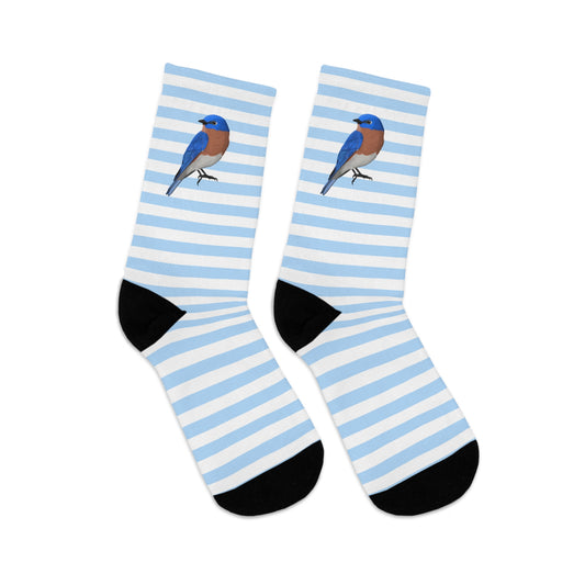 Bluebird Stripes Blue White Birding & Birdwatching Bird Socks
