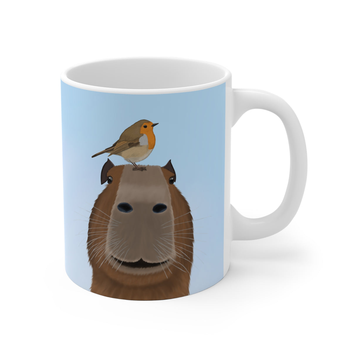 Capybara mit Rotkehlchen Lustige Vogel Tasse