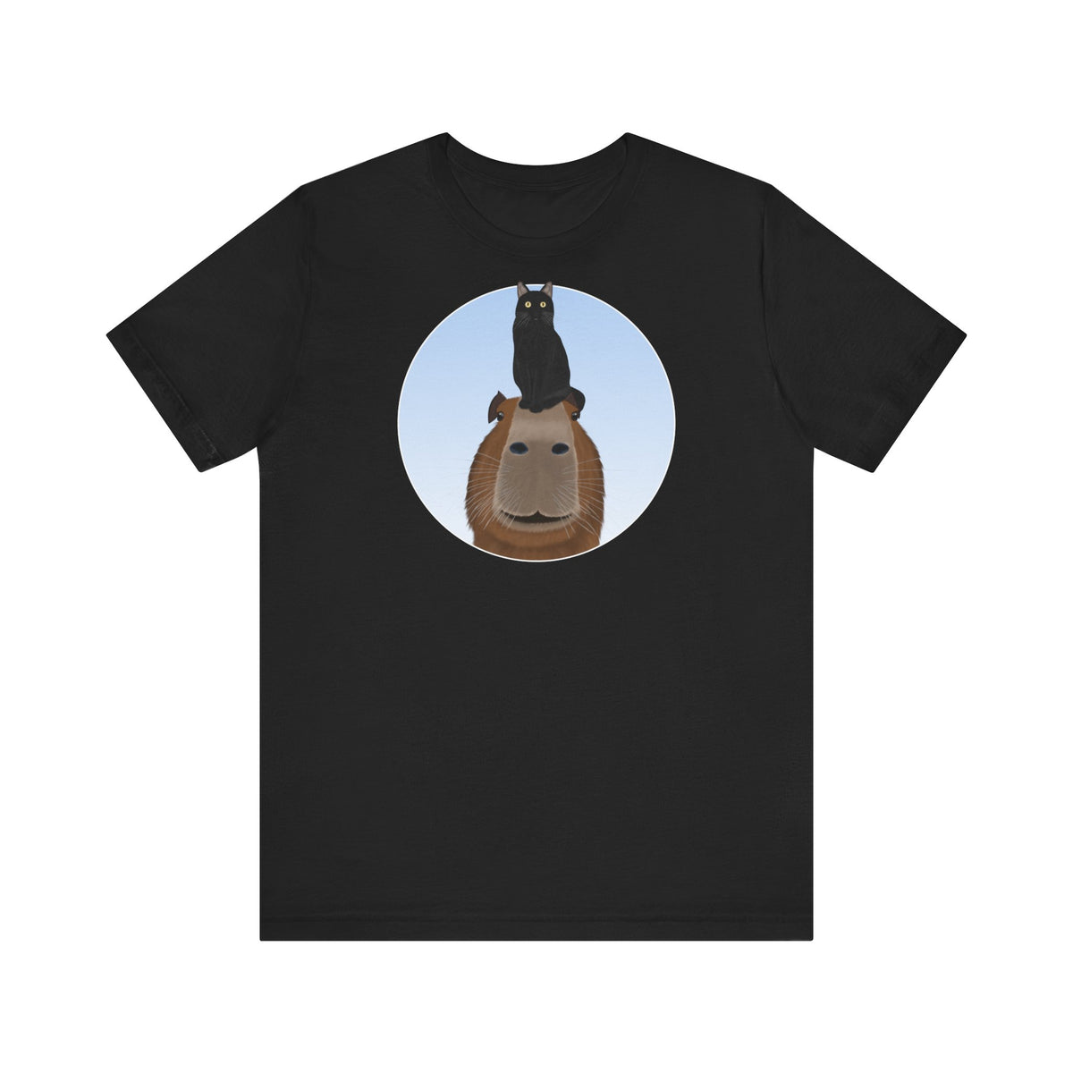 Capybara mit Schwarzer Katze T-Shirt
