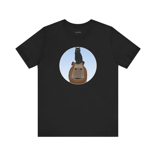 Capybara with Friendly Black Cat Funny T-Shirt