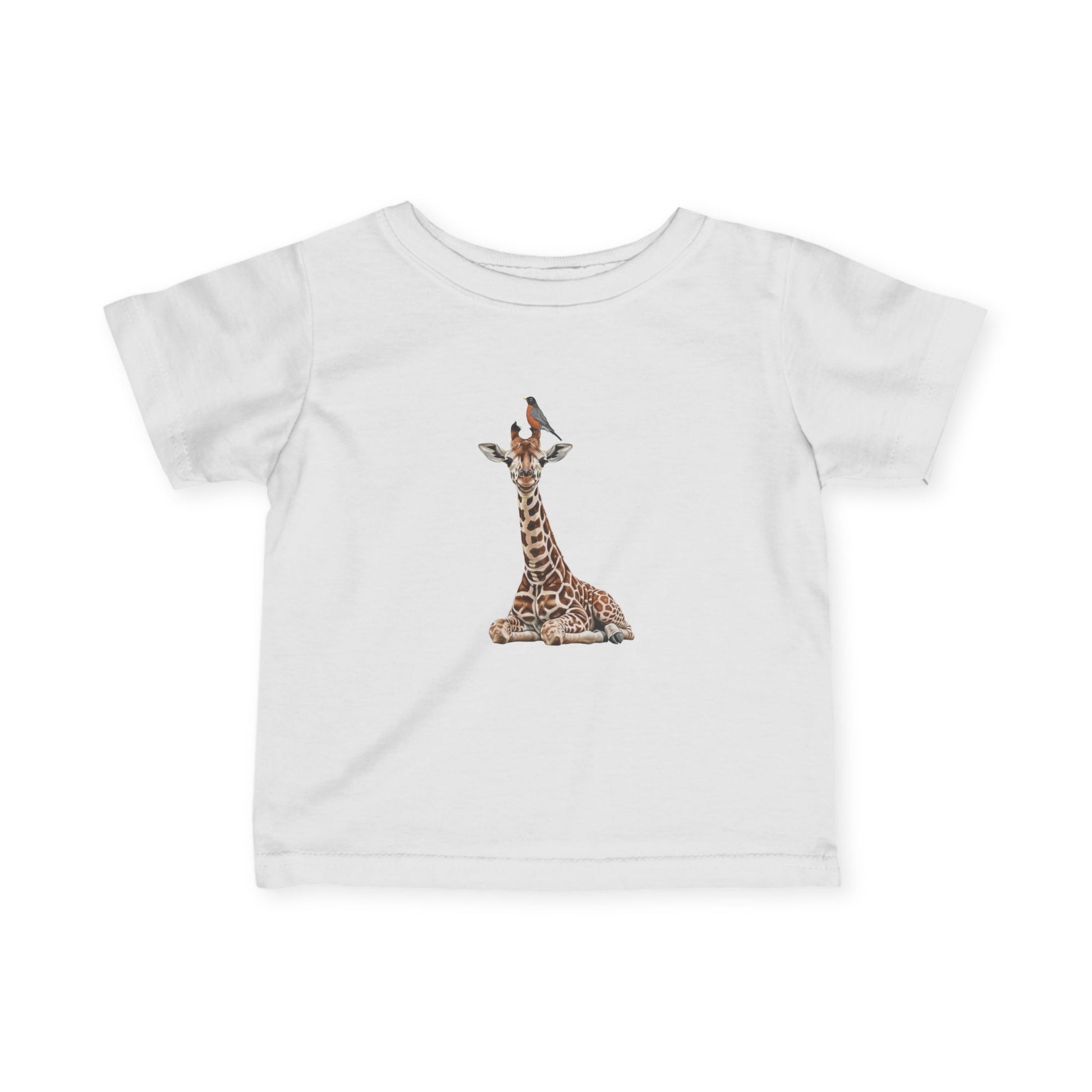 Cute Baby Giraffe with American Robin Bird Baby & Toddler T-Shirt