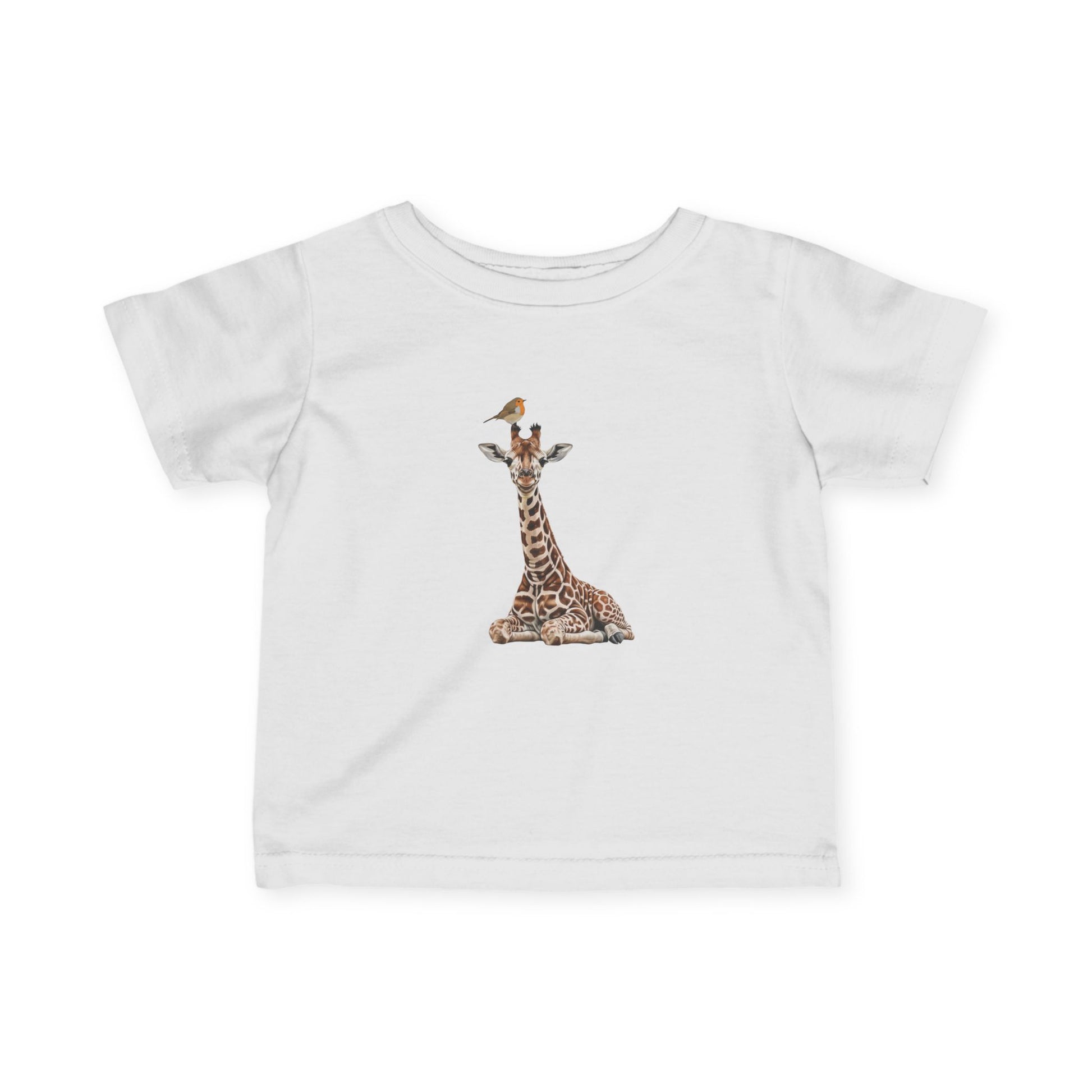 Cute Baby Giraffe with European Robin Bird Baby & Toddler T-Shirt