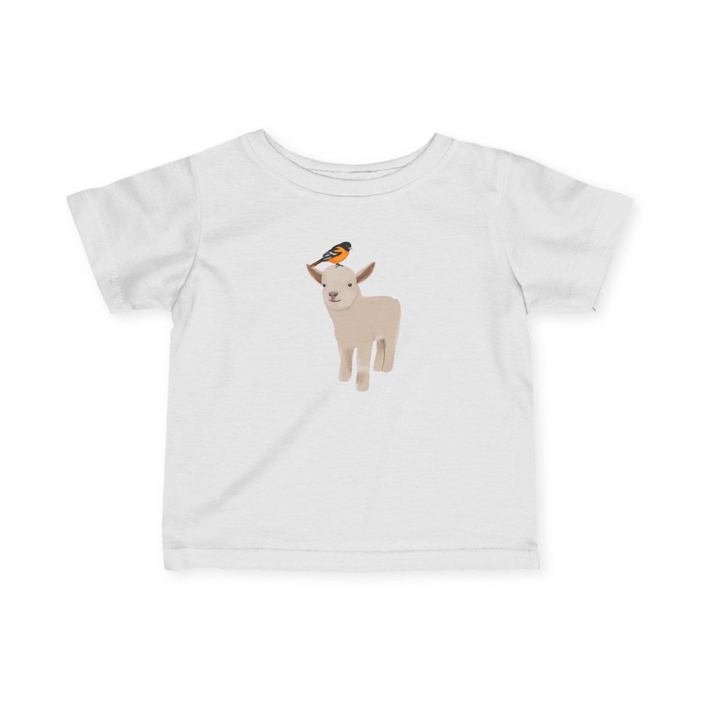 Cute Little Lamb with Baltimore Oriole Bird Baby & Toddler T-Shirt