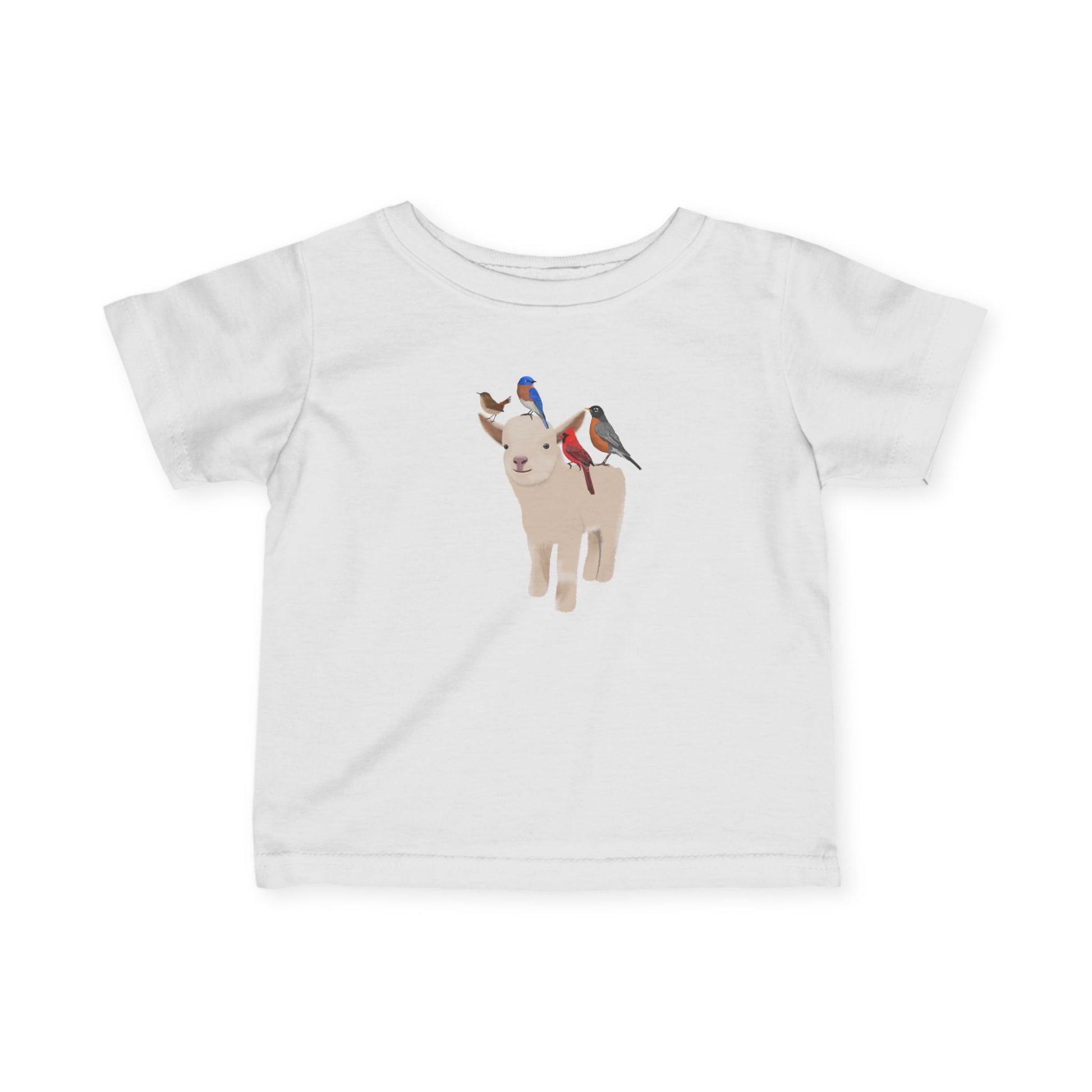 Cute Little Lamb with Bluebird Cardinal Robin Wren Bird Baby & Toddler T-Shirt