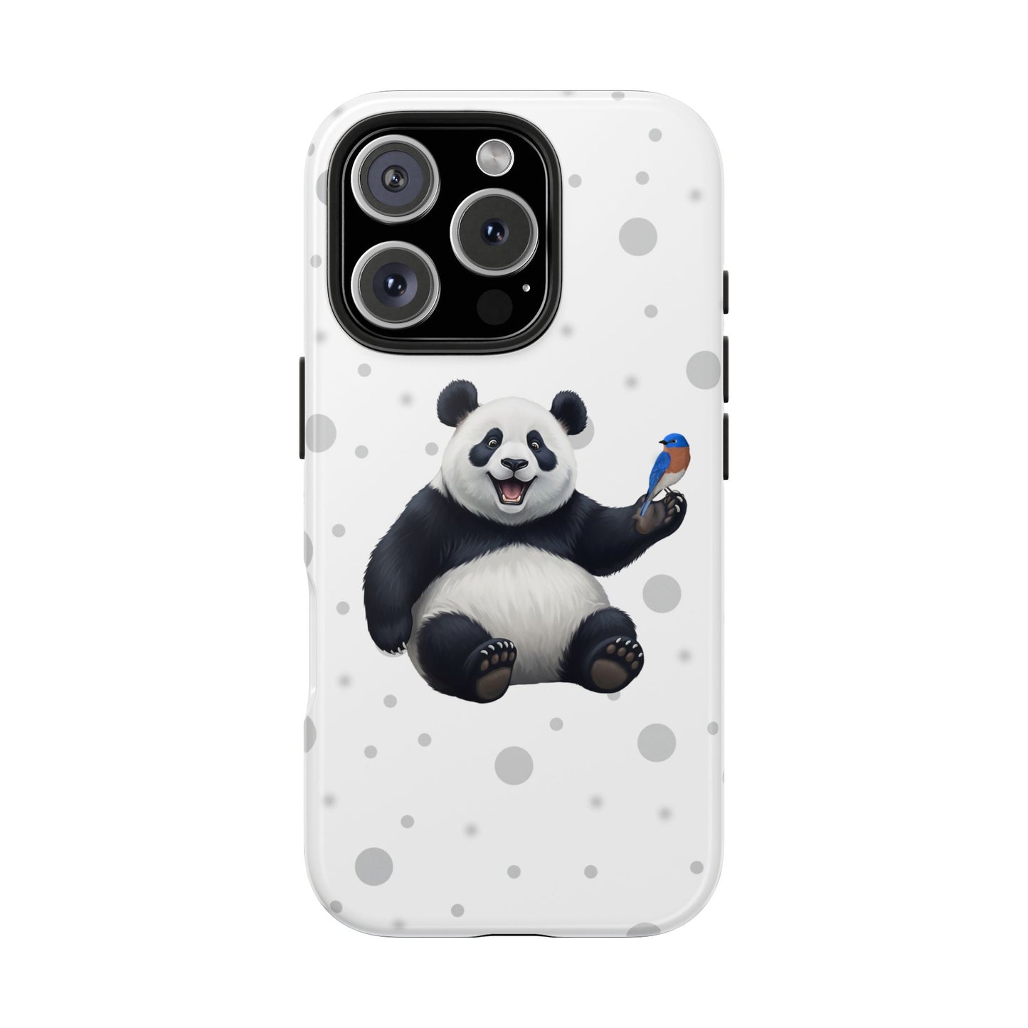 Cute Panda Bear with a Bluebird Animal iPhone Case - Dual-Layer PC/TPU Protective Cover for iPhone