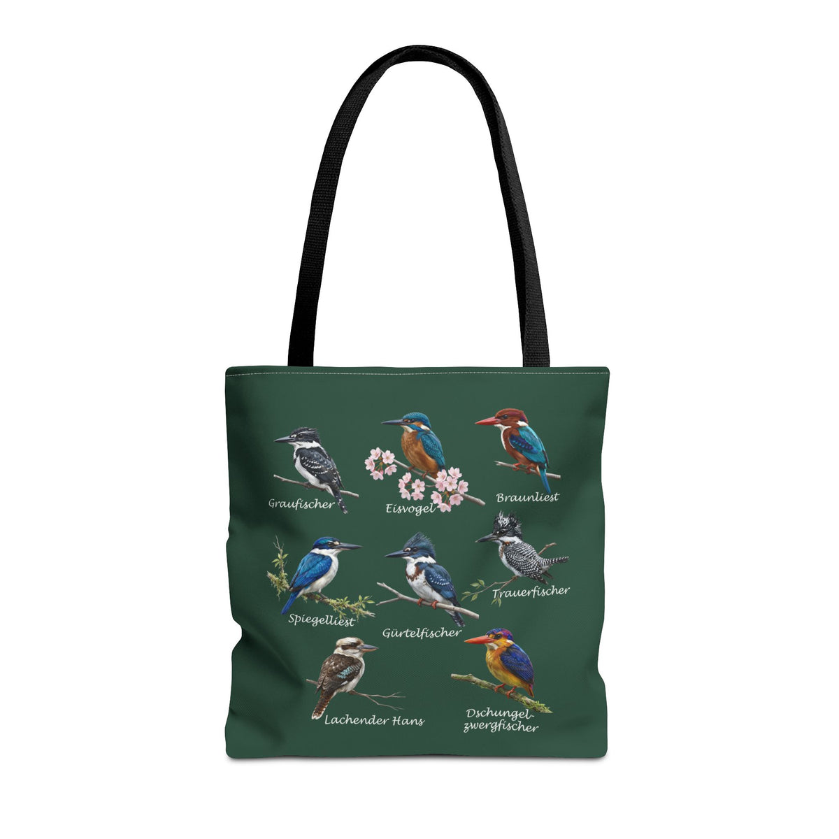 Eisvogel-Arten Vogelkunde Stofftasche in Waldgrün | Shopper & Geschenk für Vogelbeobachter