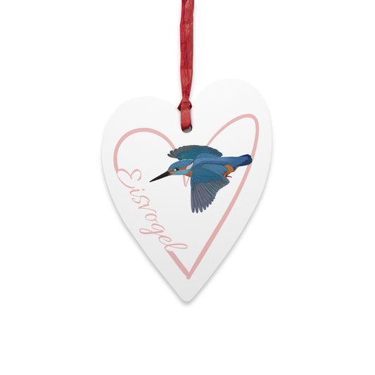 Eisvogel Ornament Herz aus Holz mit Vogelmotiv für Vogelfreunde