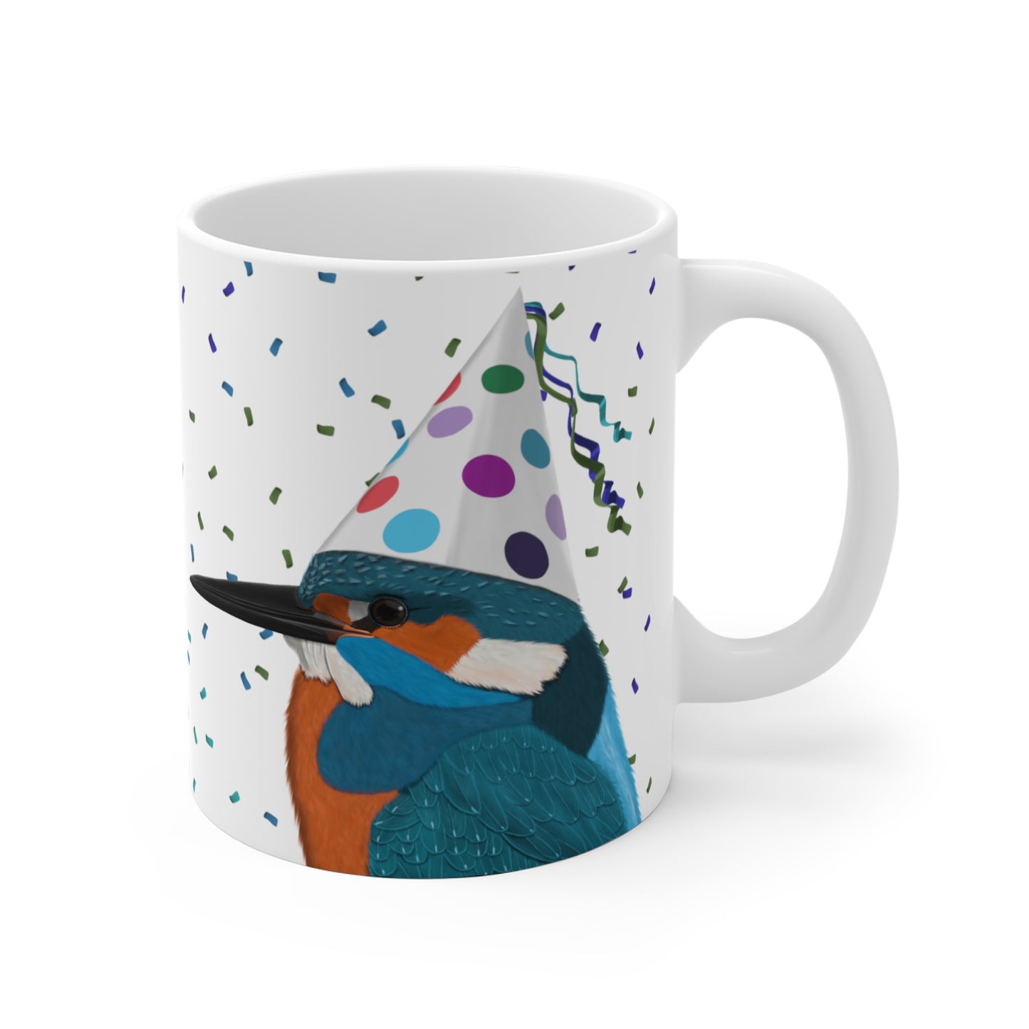 Eisvogel feiert Geburtstag mit Partyhut und Konfetti Vogel Tasse