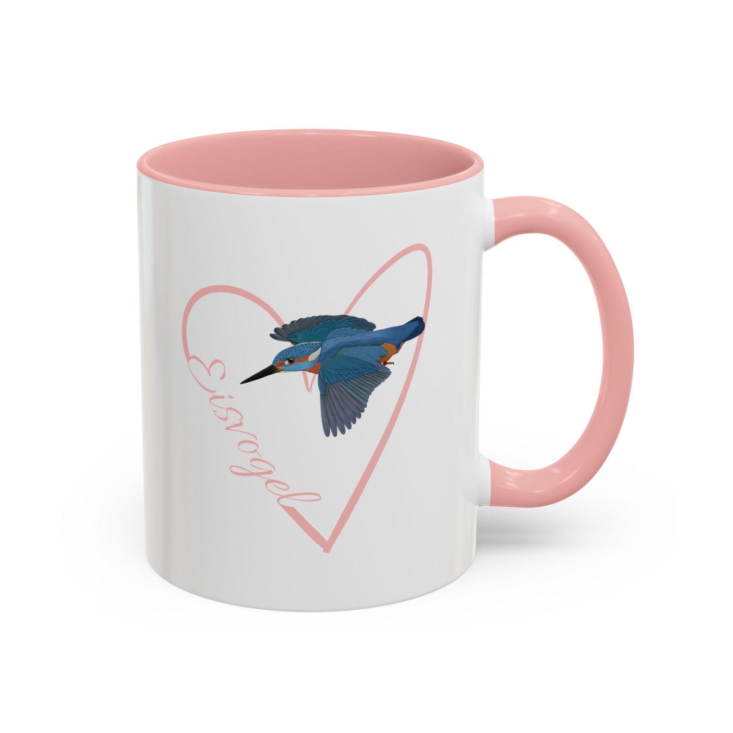 Eisvogel mit Herz Singvogel Vogel Tasse Weiß Rosa