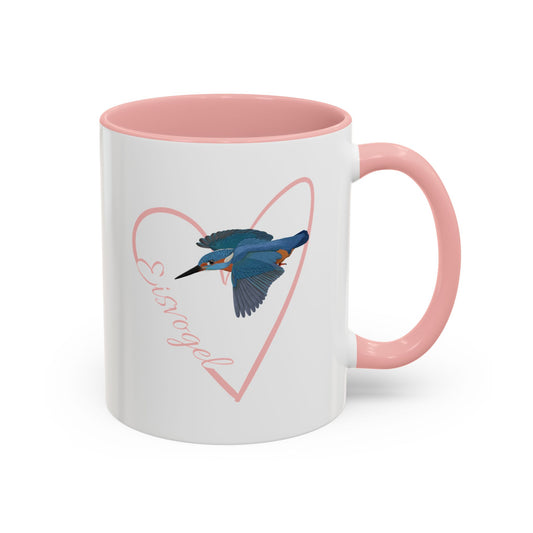 Eisvogel mit Herz Singvogel Vogel Tasse Weiß Rosa